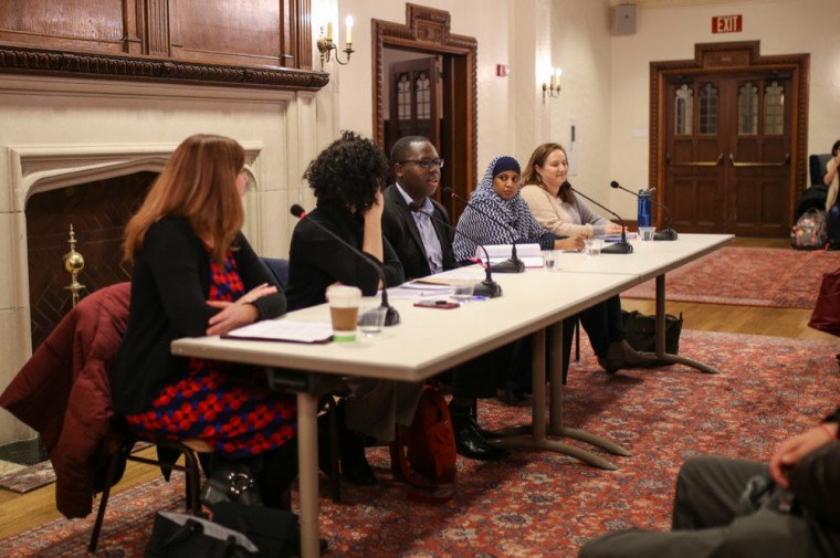 Speakers at the Global Citizenship Program’s Muslim refugees and resettlement panel answer questions and give students advice about getting involved.