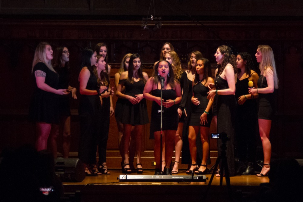 The Greenleafs, Wash. U.’s all-women a cappella group, perform at their “Green Eggs and Jam” concert. The concert featured the Vanderbilt Melodores, Mosaic Whispers and The Pikers.