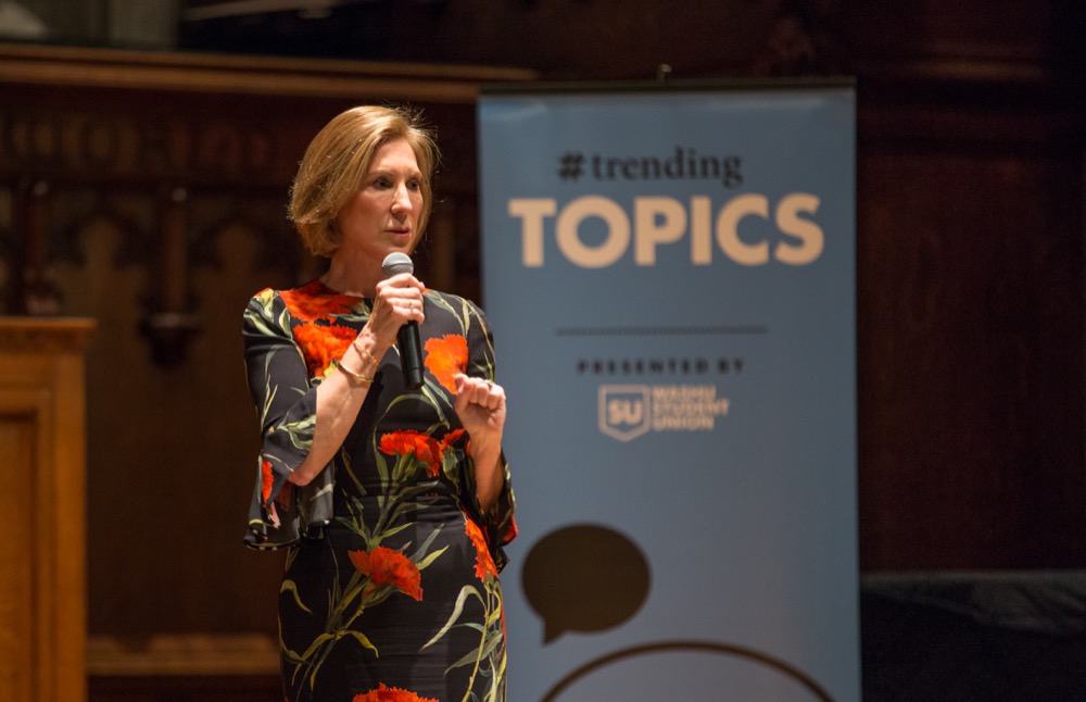 Political and business leader Carly Fiorina speaks on the importance of leadership and problem-solving