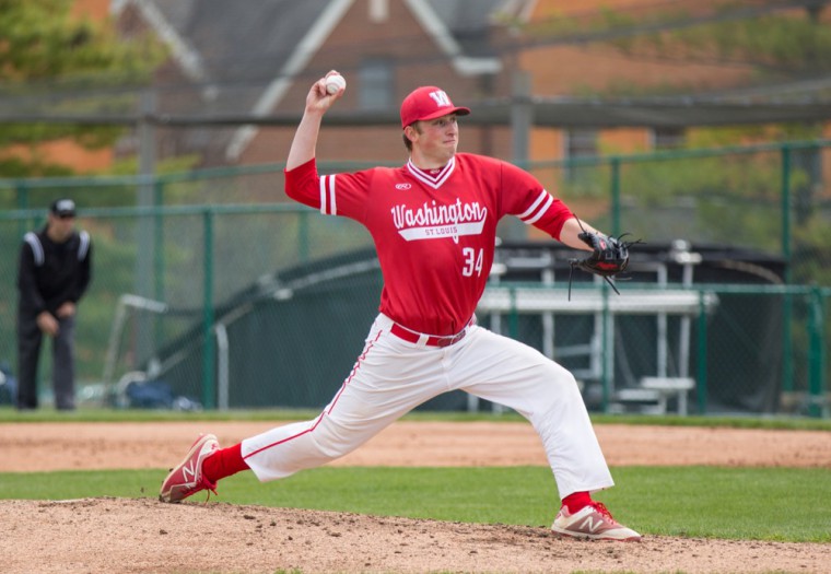 Ryan Loutos throws a pitch in a game against Case Western Reserve University April 20, 2019. Loutos took the mound twice for the Bears over their 7-1 spring break trip, including a 13-strikeout shutout against No. 13 Concordia University Texas.