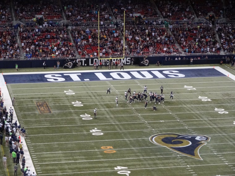 Greg Zuerlein kicks a game winning field goal against the Seattle Seahawks