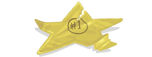 An illustration of a crumpled gold star with a #1 badge in the center.