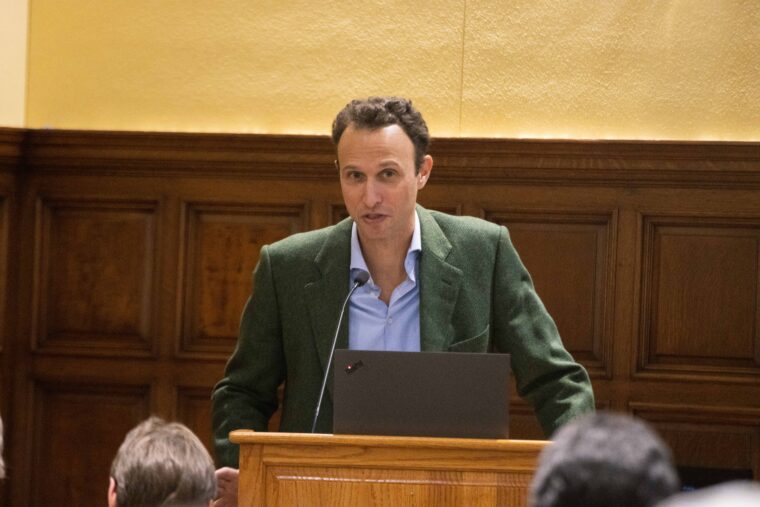 Ari Joskowicz discusses Roma and Jewish history at Holocaust Memorial