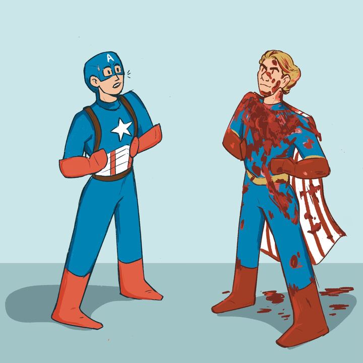 Captain America and Homelander stare at each other.