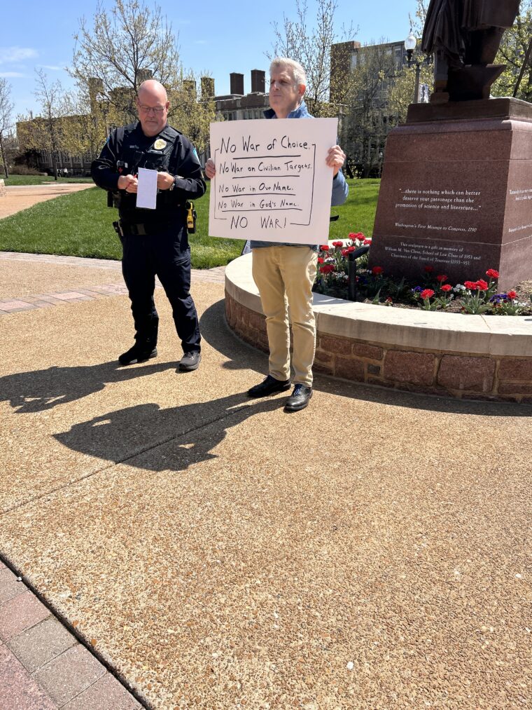 English professor holds solo demonstration against Iran war